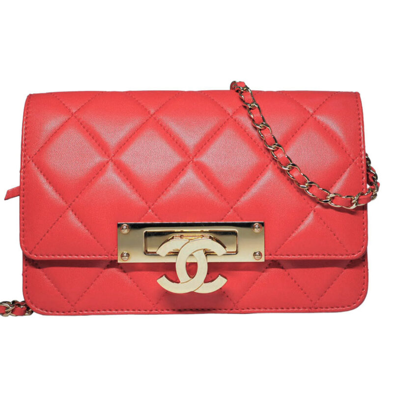 Chanel 19007272 'Golden Class' Double CC Flap Bag Red Lambskin Wallet On Chain