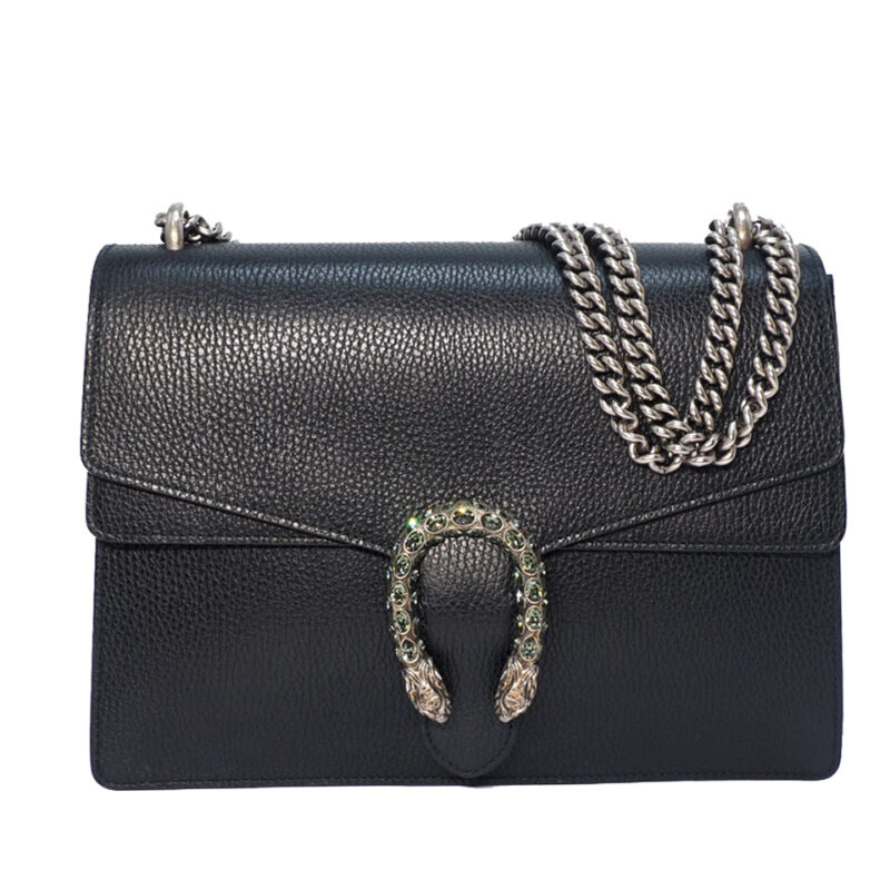 Gucci 403348 Dionysus Black Leather Medium GG Shoulder Bag