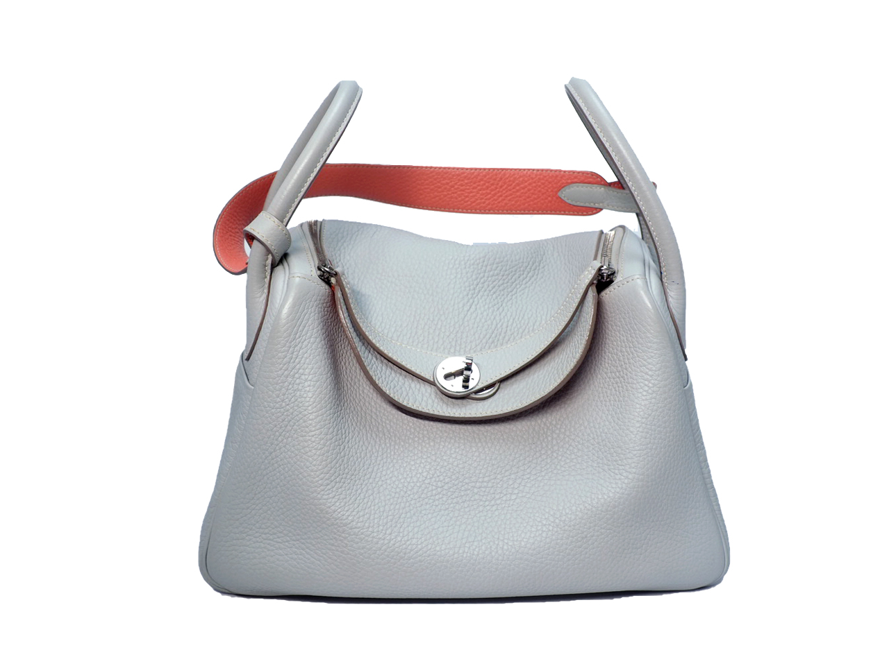 Hermes Lindy 30 Eclat Clemence Gris Perle/ Crevette Q Stamp Palladium Hardware