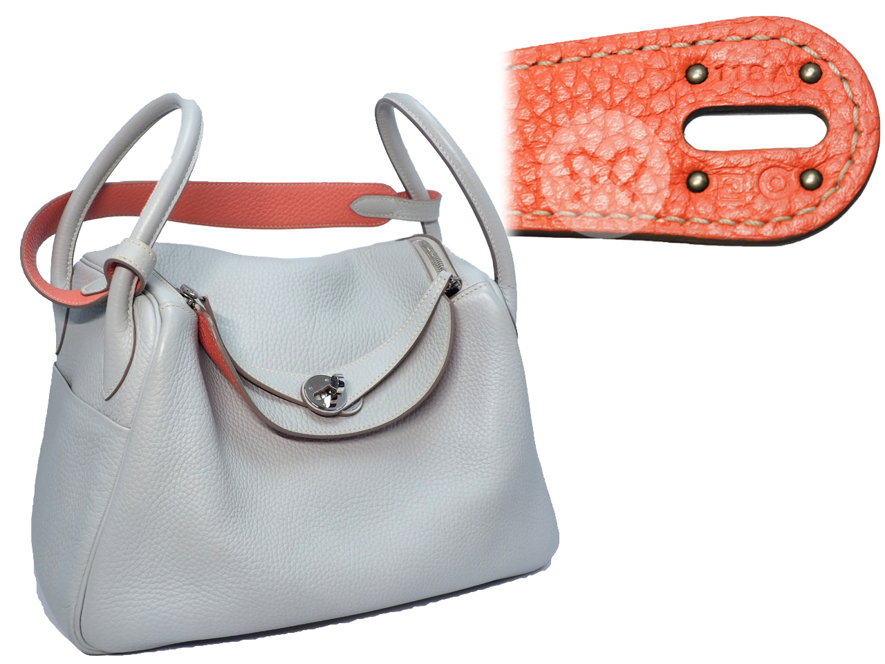 Hermes Lindy 30 Eclat Clemence Gris Perle/ Crevette Q Stamp Palladium Hardware - Image 2