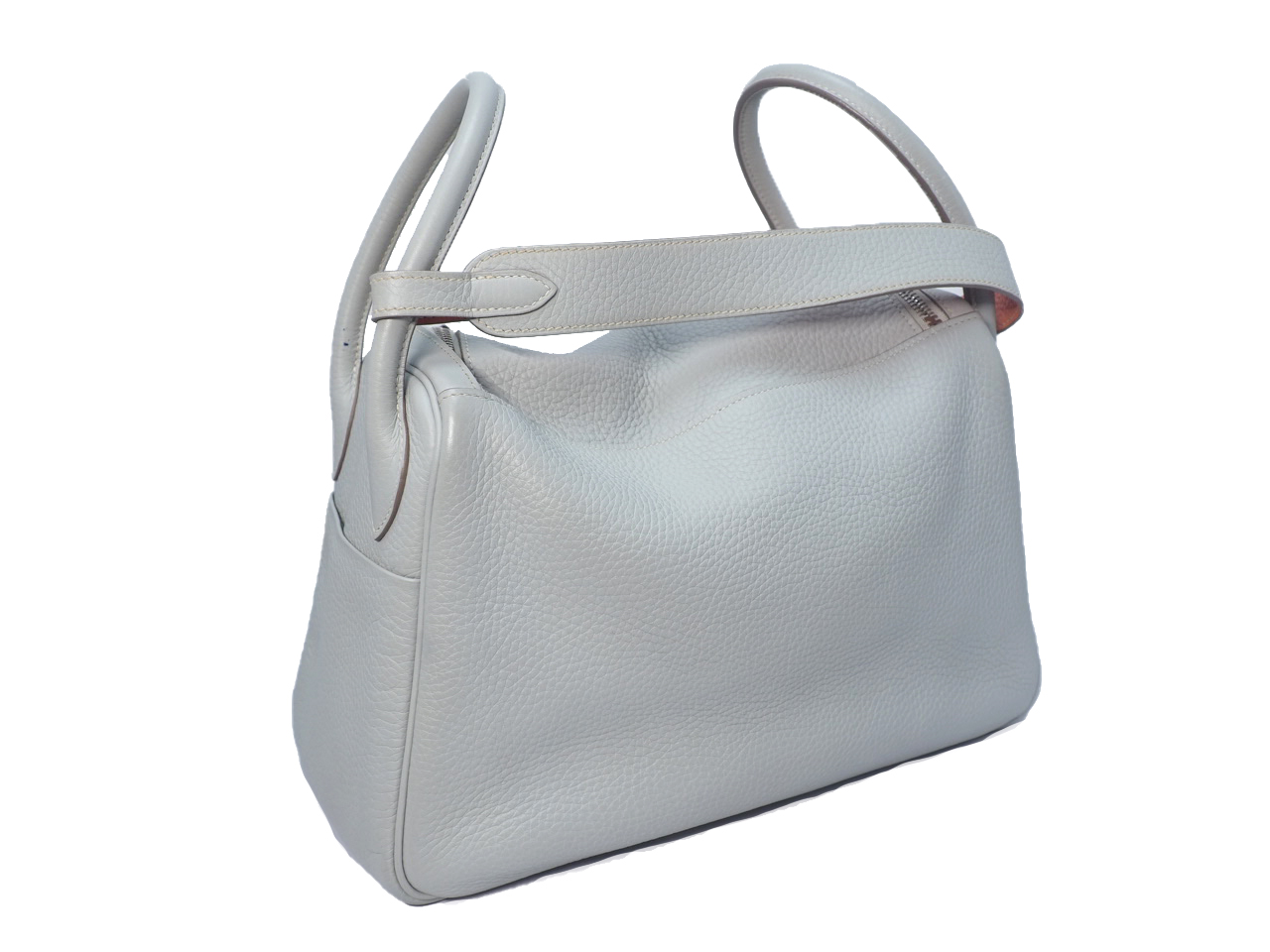 Hermes Lindy 30 Eclat Clemence Gris Perle/ Crevette Q Stamp Palladium Hardware - Image 4