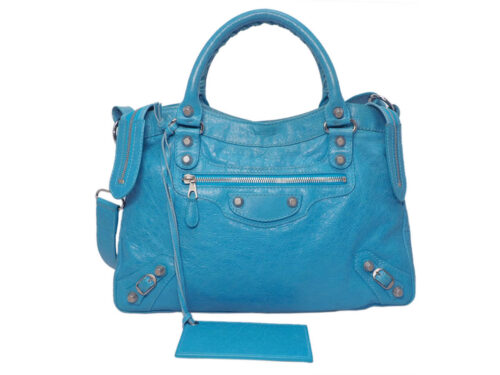 Balenciaga 240578 Town Coral Blue Giant 12 Silver Hardware 2-Way Bag