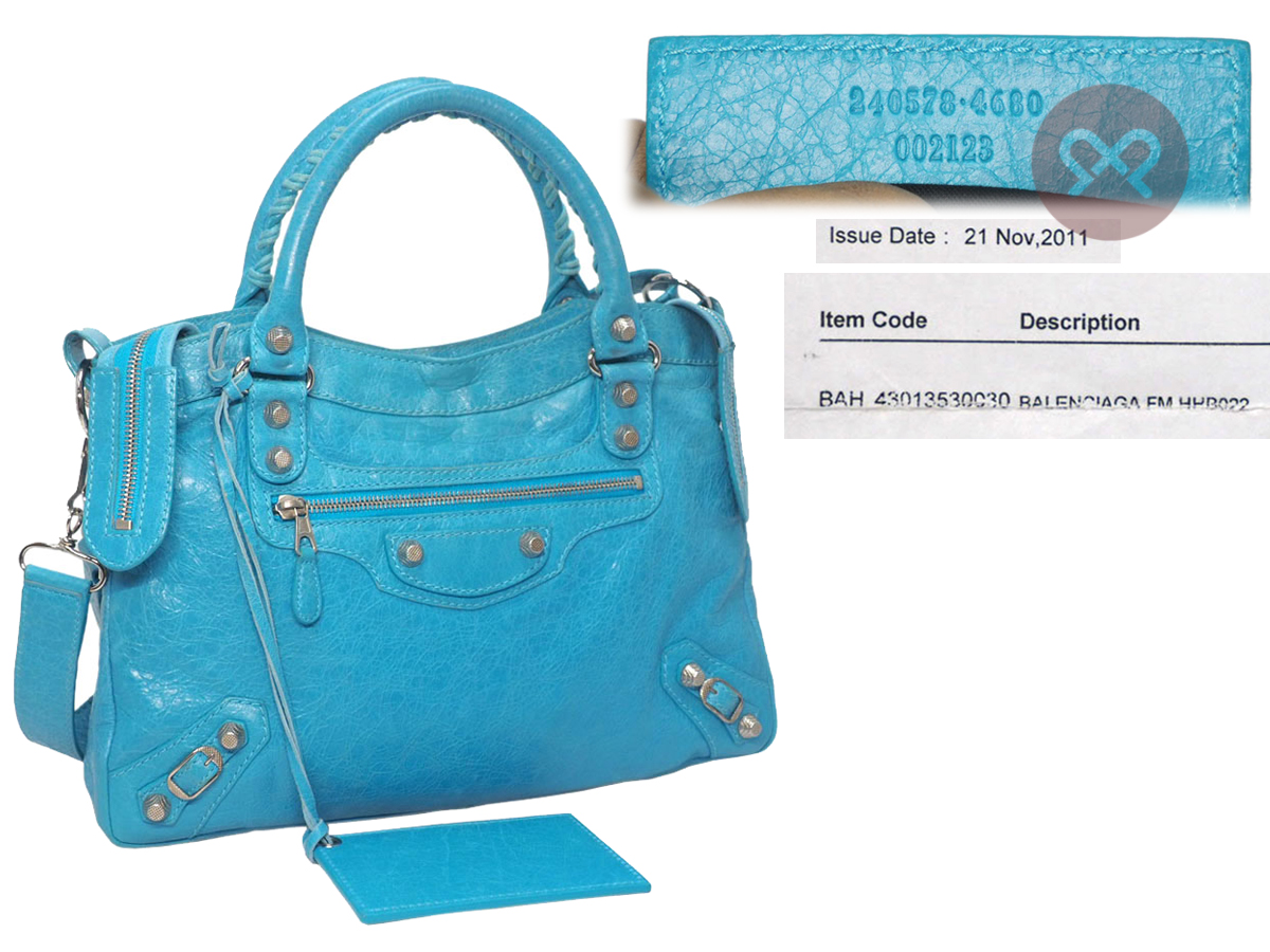 Balenciaga 240578 Town Coral Blue Giant 12 Silver Hardware 2-Way Bag - Image 2