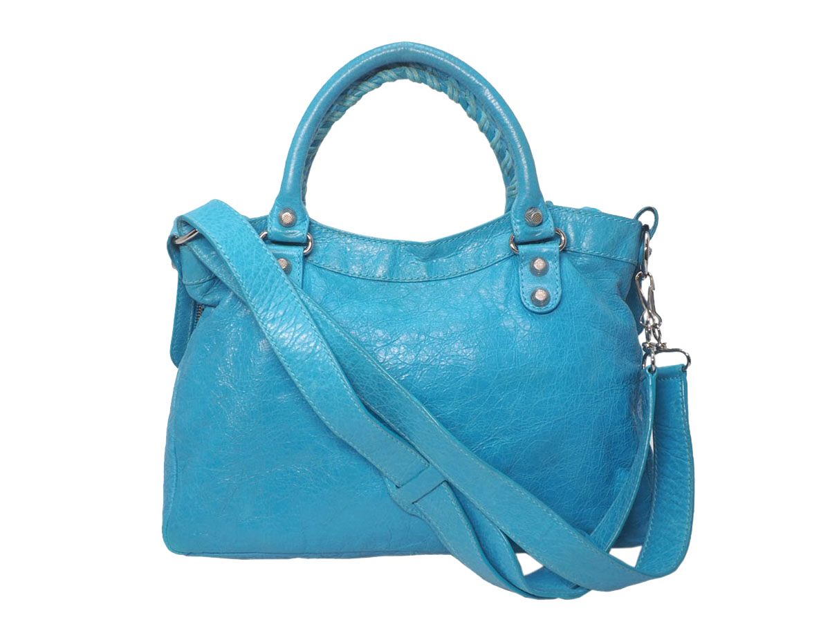 Balenciaga 240578 Town Coral Blue Giant 12 Silver Hardware 2-Way Bag - Image 3