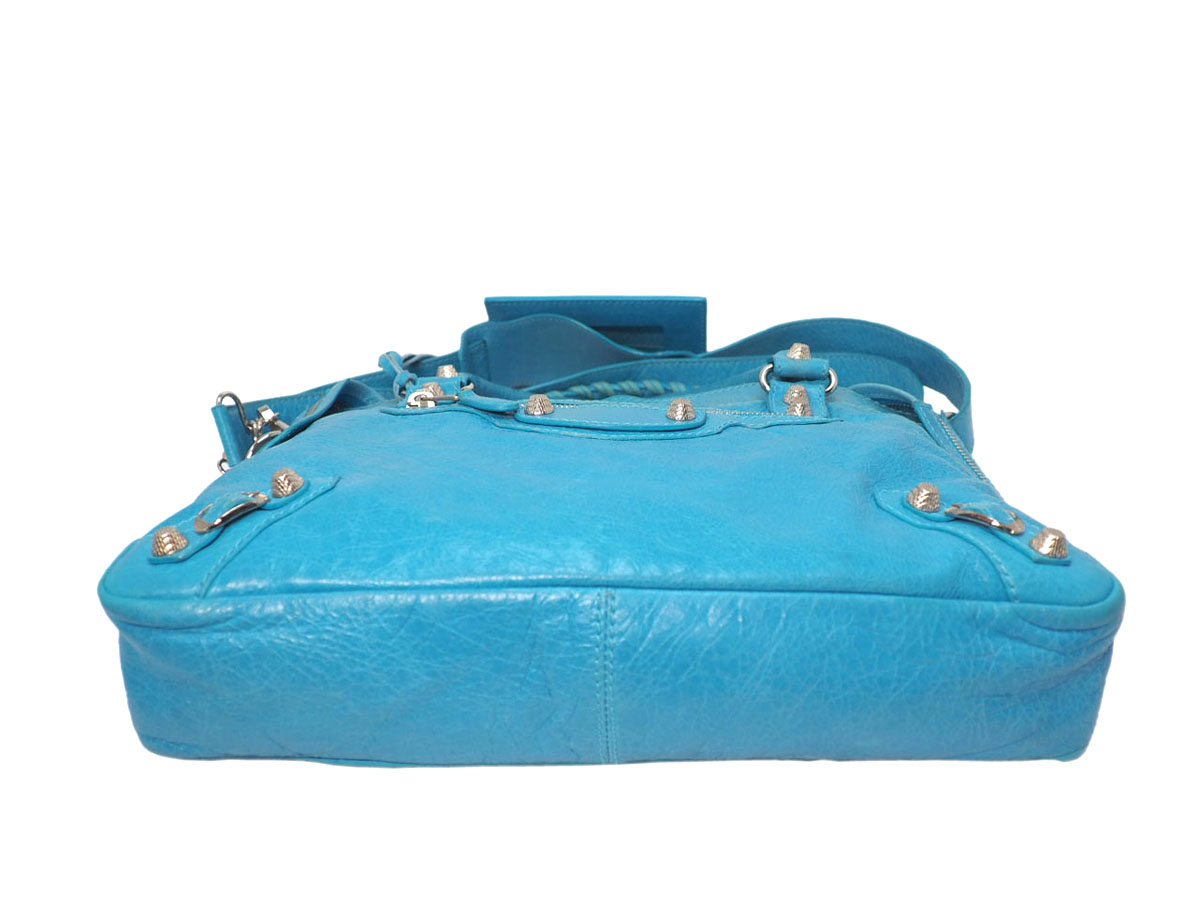 Balenciaga 240578 Town Coral Blue Giant 12 Silver Hardware 2-Way Bag - Image 4