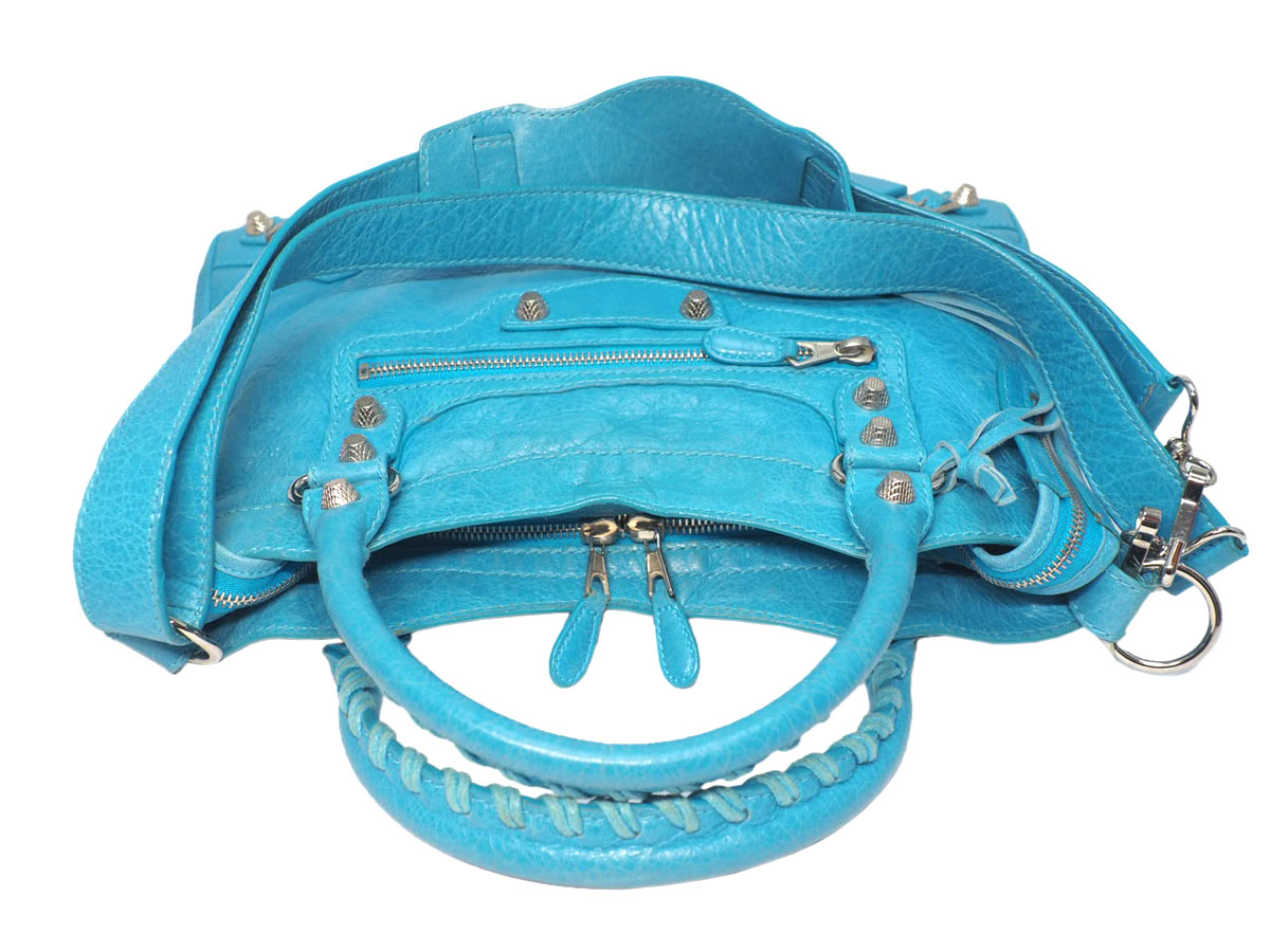 Balenciaga 240578 Town Coral Blue Giant 12 Silver Hardware 2-Way Bag - Image 5