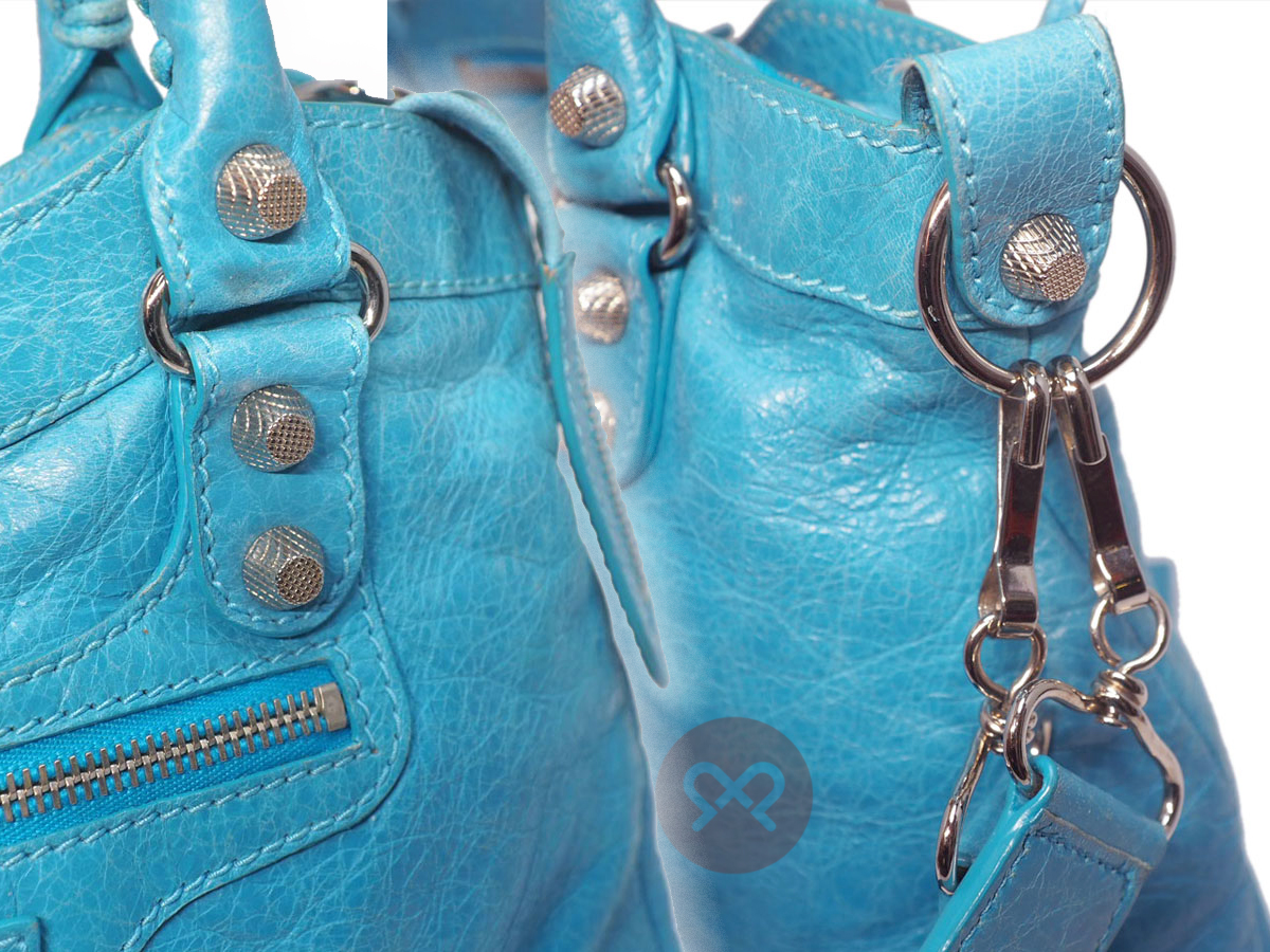 Balenciaga 240578 Town Coral Blue Giant 12 Silver Hardware 2-Way Bag - Image 6