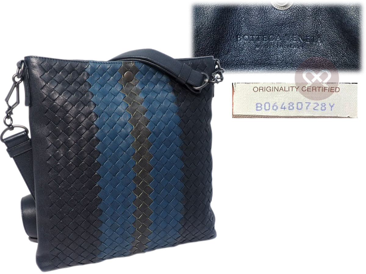 Bottega Veneta Limited Blue/ Grey/ Black Strips Nappa Intrecciato Open-Top Messenger Bag- B06480728Y - Image 2