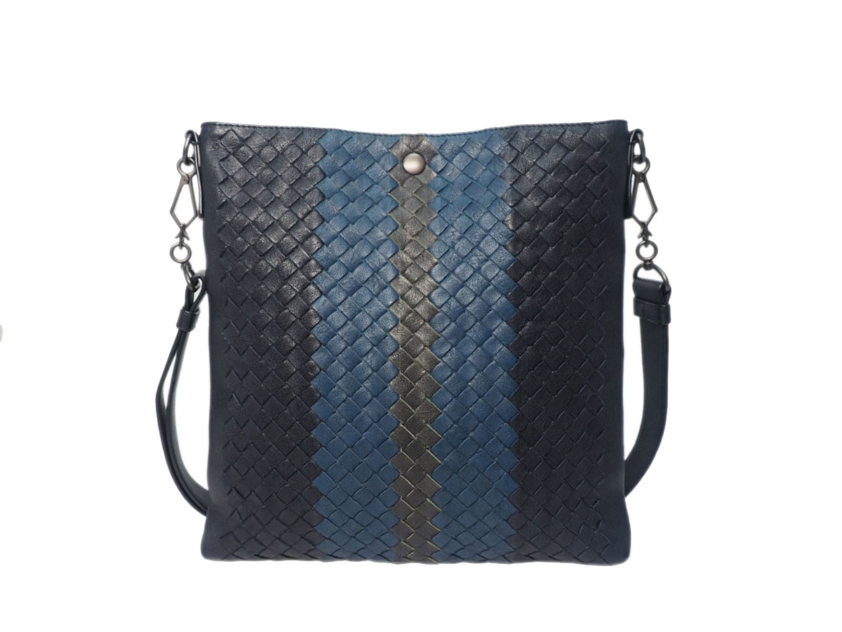Bottega Veneta Limited Blue/ Grey/ Black Strips Nappa Intrecciato Open-Top Messenger Bag- B06480728Y - Image 3