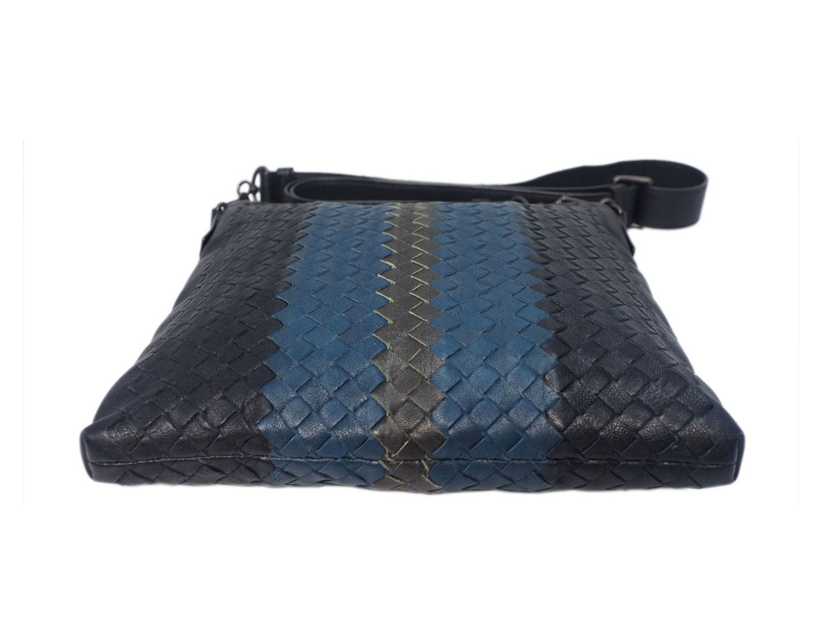 Bottega Veneta Limited Blue/ Grey/ Black Strips Nappa Intrecciato Open-Top Messenger Bag- B06480728Y - Image 4