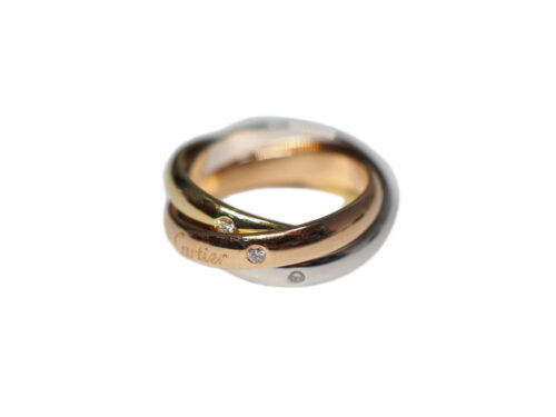 Cartier 18K Trinity Ring White Gold, Yellow Gold, Rose Gold, DIAMONDS Ring, DIA-3PCS (Size 51)