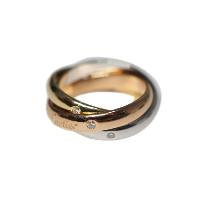 Cartier 18K Trinity Ring White Gold, Yellow Gold, Rose Gold, DIAMONDS Ring, DIA-3PCS (Size 51)