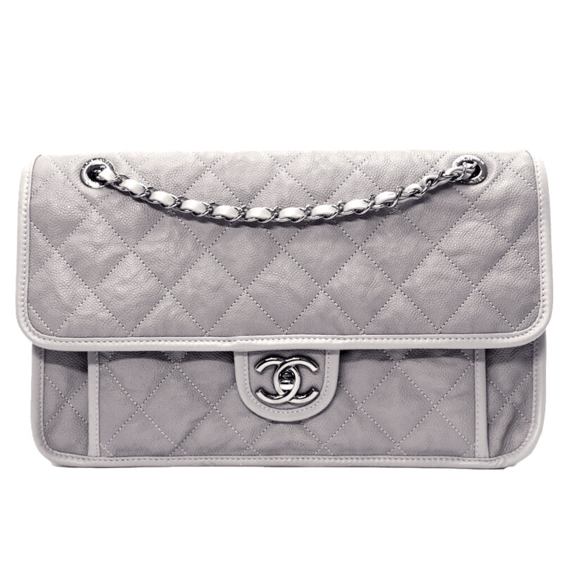 Chanel 20136370 Grey Aged Caviar Medium French Riviera Flap Bag