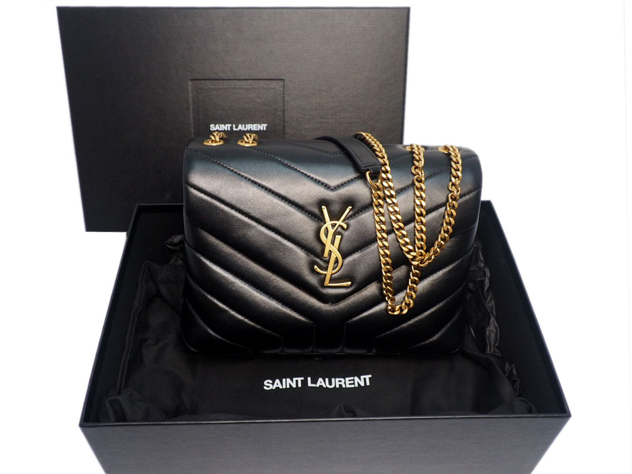 YSL Saint Laurent 494699 Black Monogram Loulou Small in Matelasse Y Leather Chain Bag - Image 2