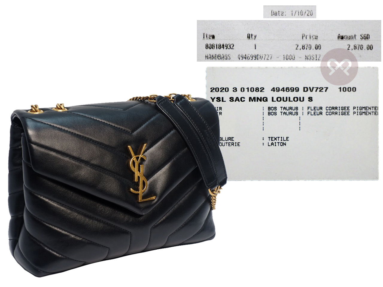 YSL Saint Laurent 494699 Black Monogram Loulou Small in Matelasse Y Leather Chain Bag - Image 3