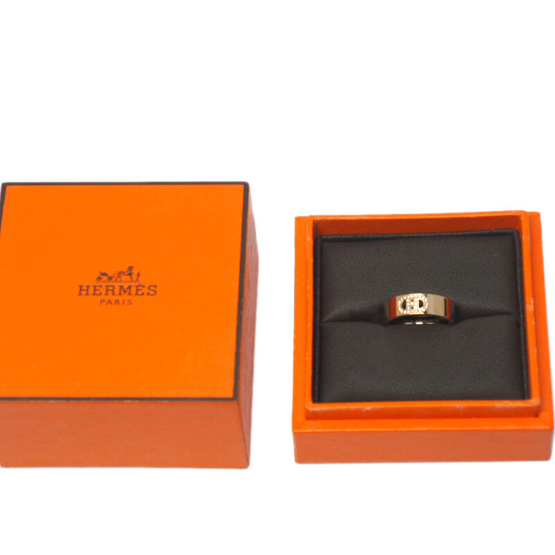 Hermes 18K H d' Ancre PM, 27 Diamonds, Size 51 Rose Gold Ring