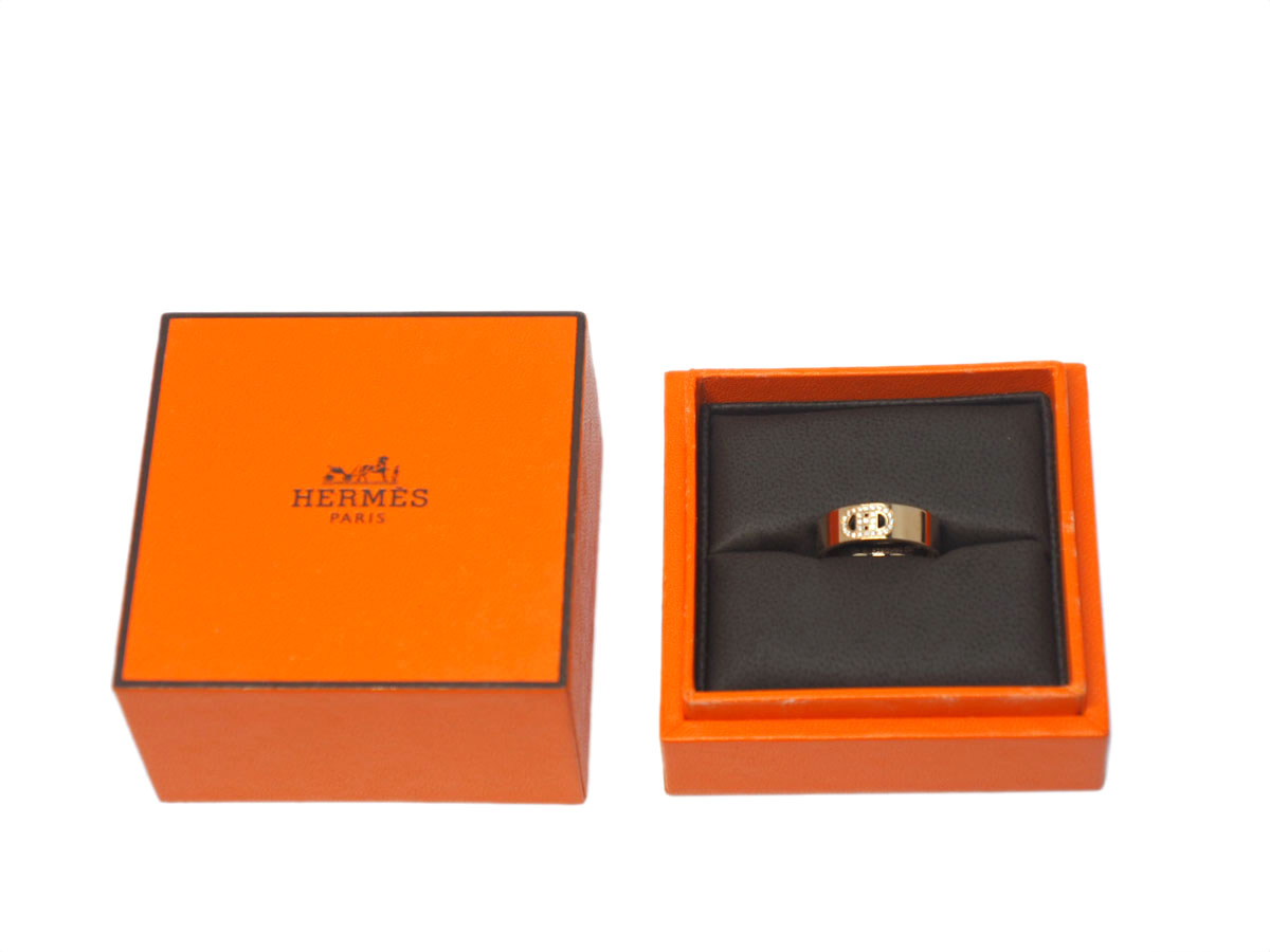Hermes 18K H d' Ancre PM, 27 Diamonds, Size 51 Rose Gold Ring