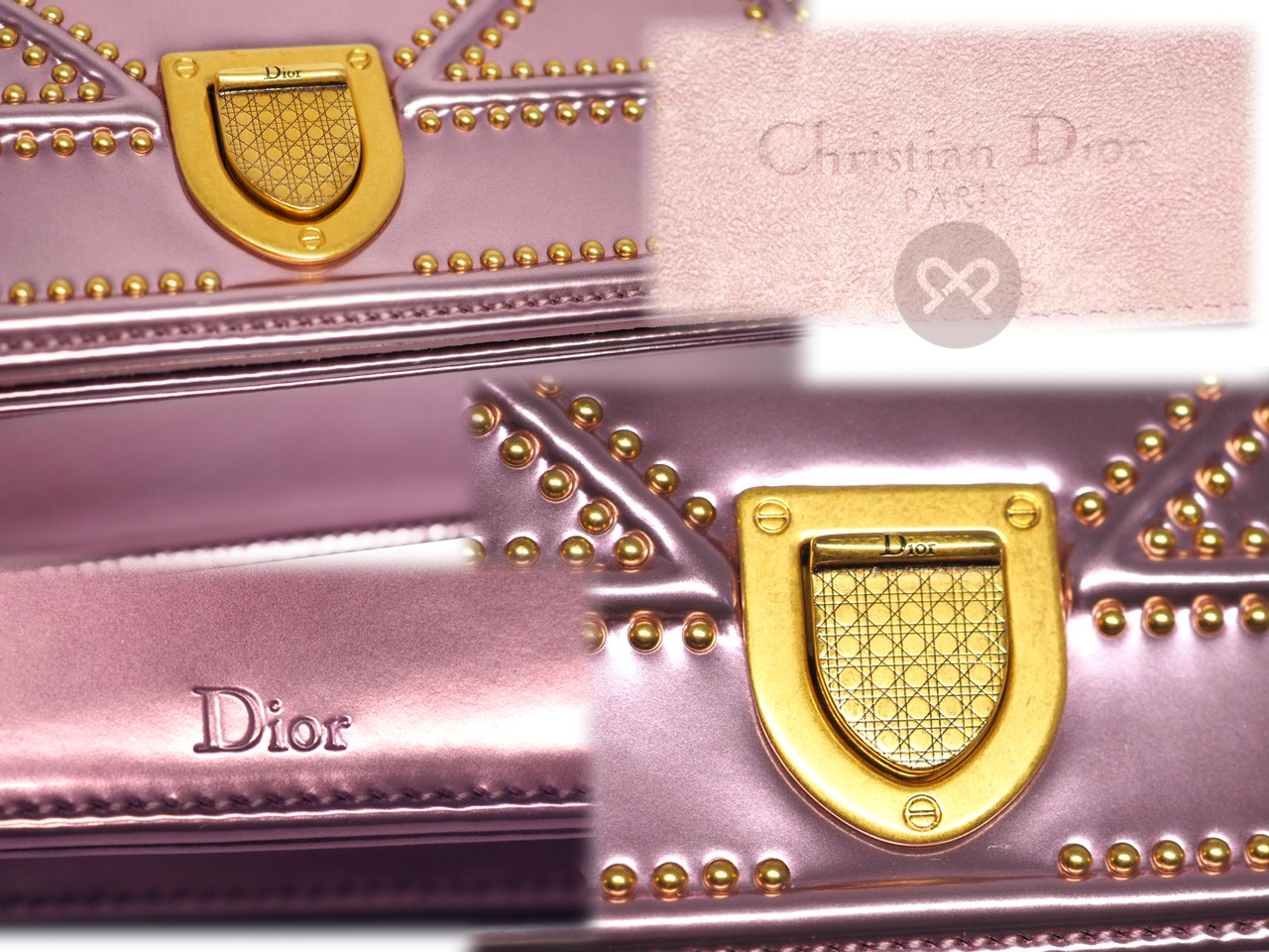Dior Limited Edition Metallic Pink Studded Leather Small Diorama Flap bag - Image 7