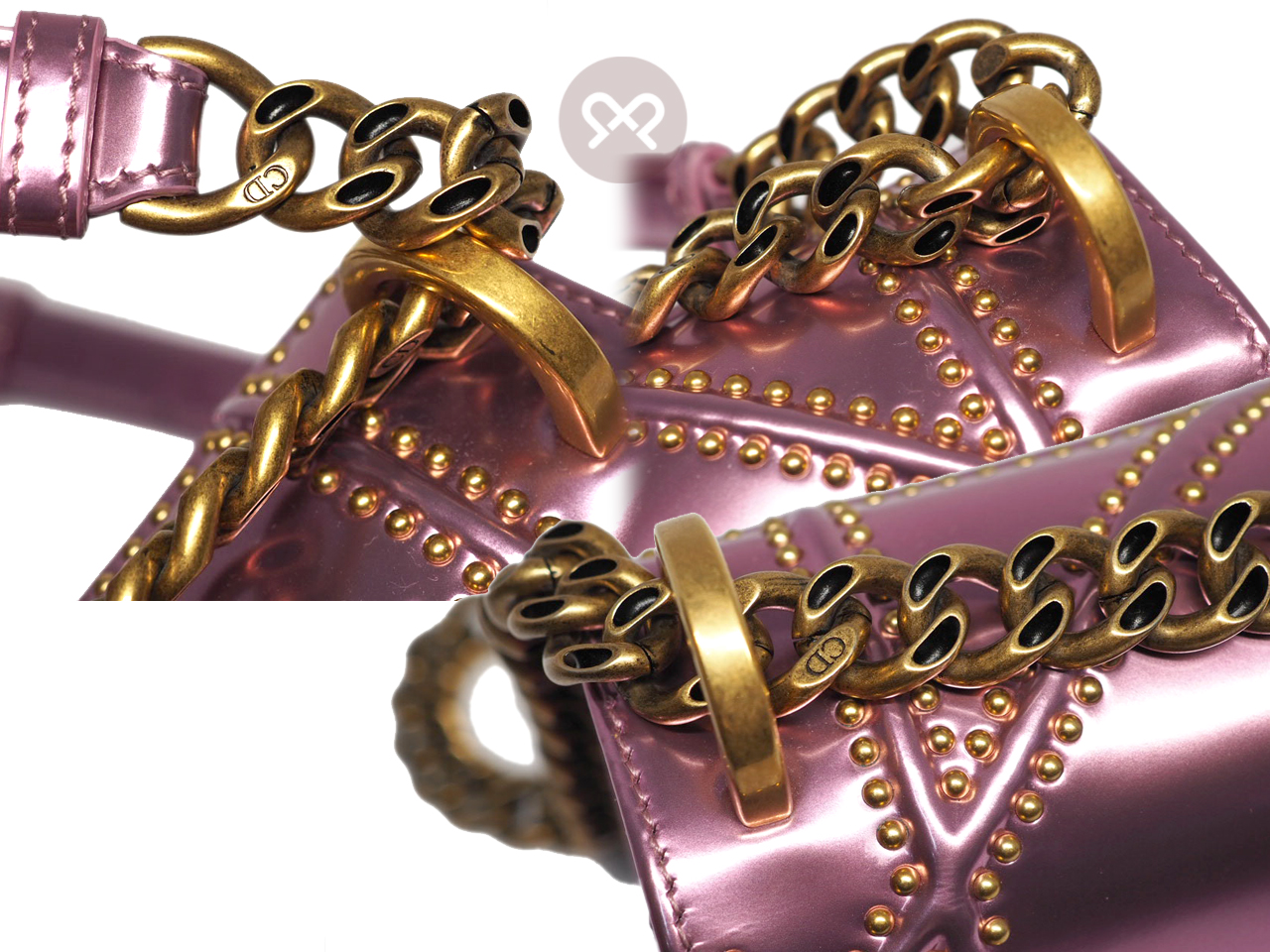 Dior Limited Edition Metallic Pink Studded Leather Small Diorama Flap bag - Image 8