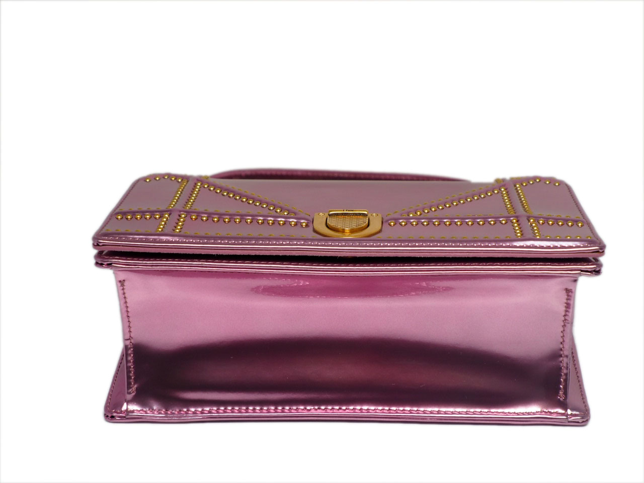 Dior Limited Edition Metallic Pink Studded Leather Small Diorama Flap bag - Image 4