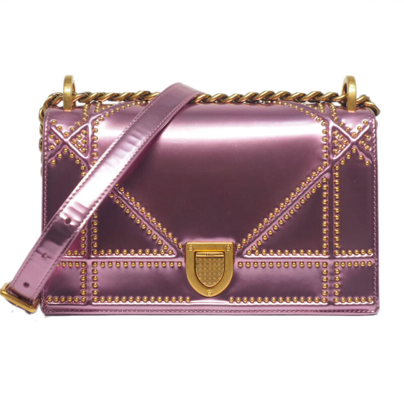 Dior Limited Edition Metallic Pink Studded Leather Small Diorama Flap bag