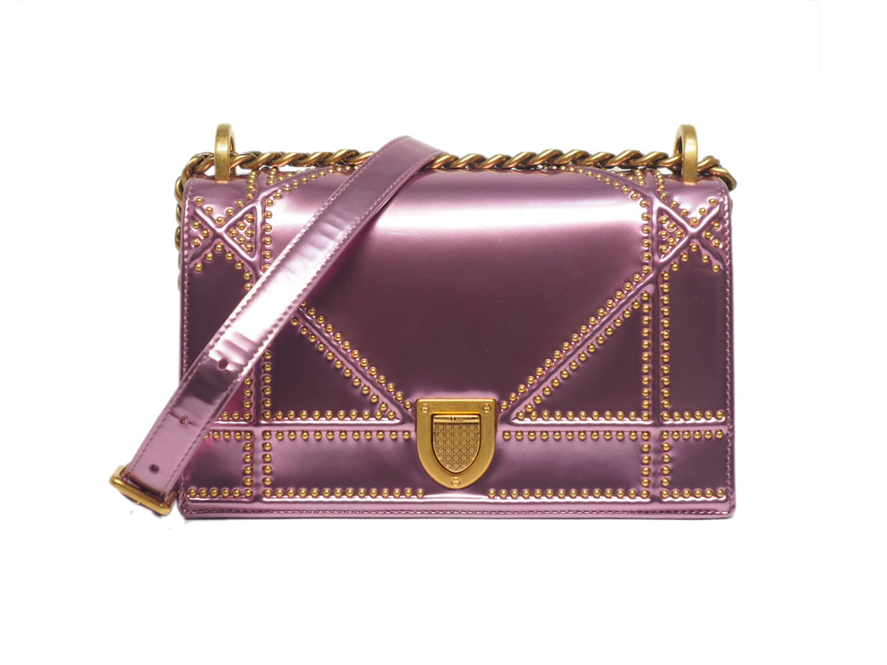 Dior Limited Edition Metallic Pink Studded Leather Small Diorama Flap bag