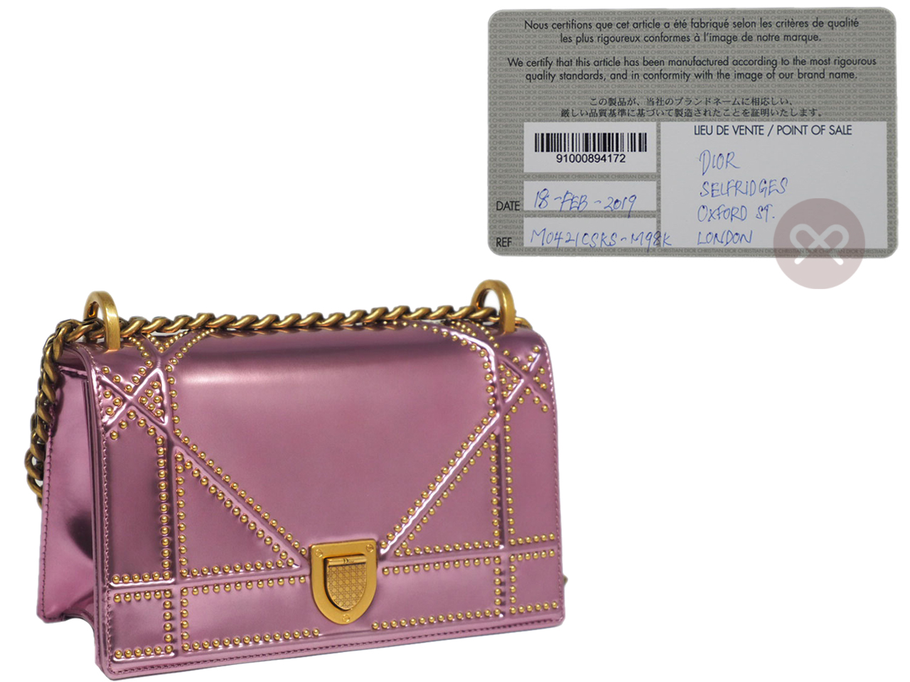 Dior Limited Edition Metallic Pink Studded Leather Small Diorama Flap bag - Image 2