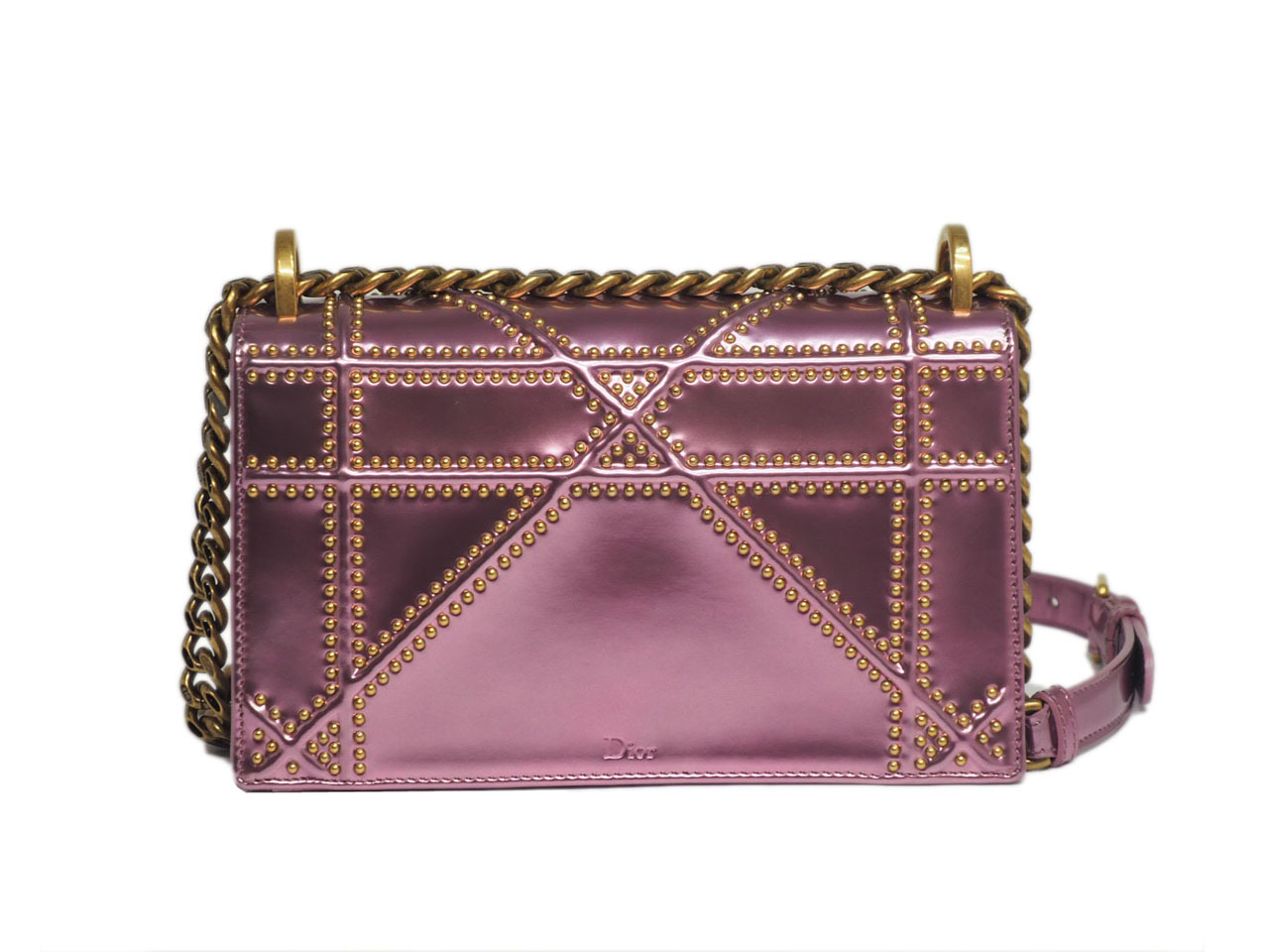 Dior Limited Edition Metallic Pink Studded Leather Small Diorama Flap bag - Image 3