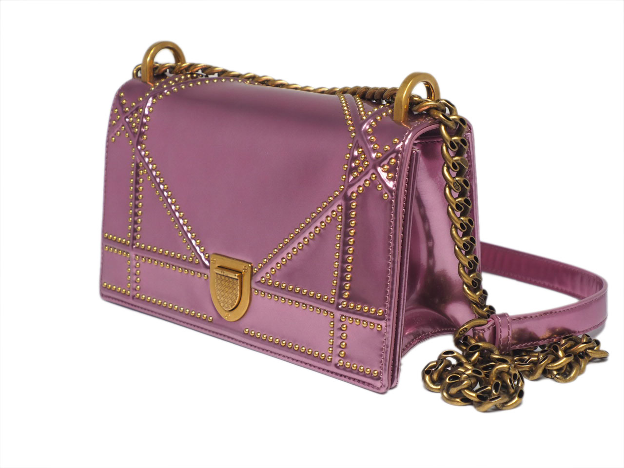 Dior Limited Edition Metallic Pink Studded Leather Small Diorama Flap bag - Image 5