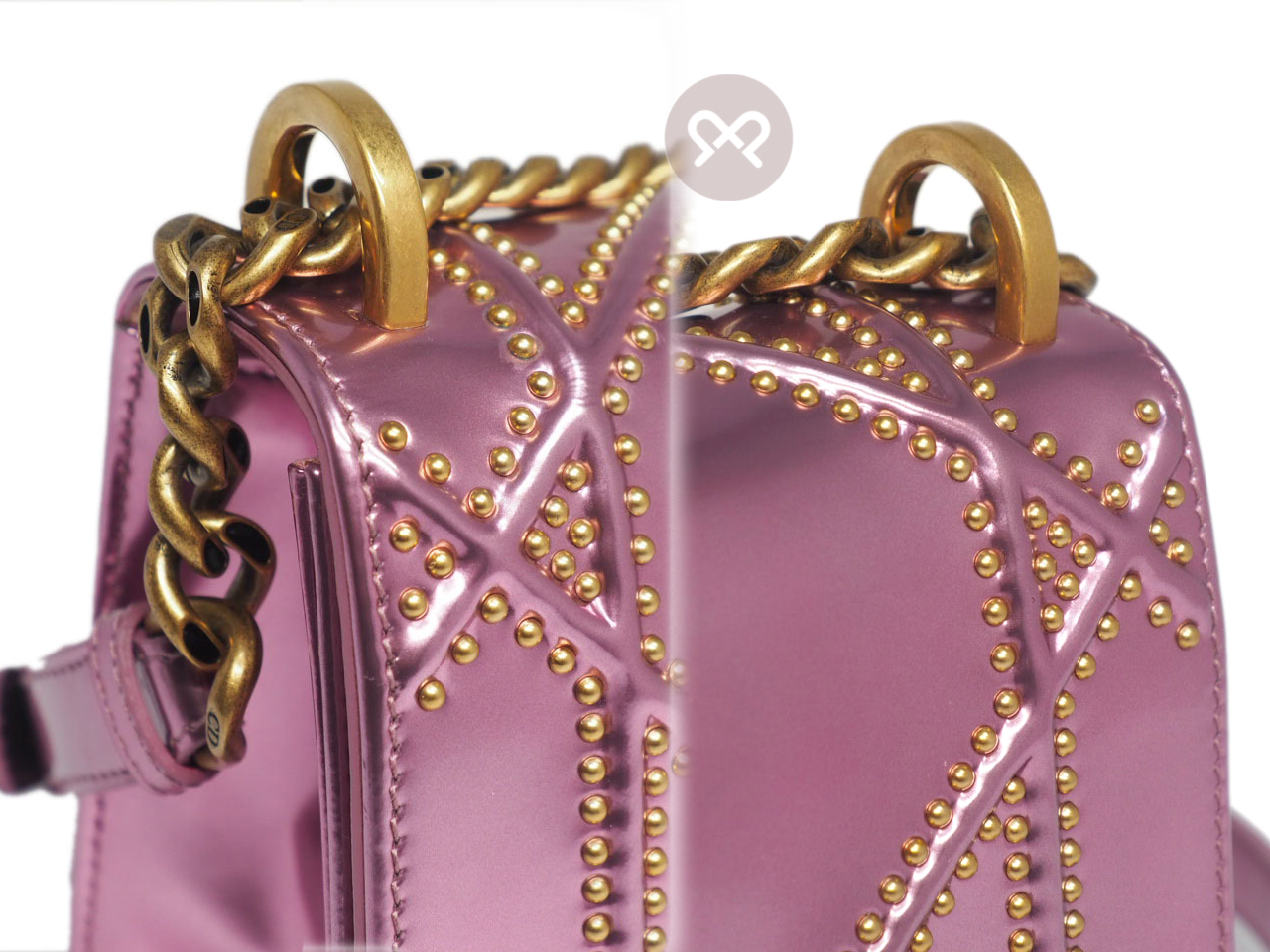 Dior Limited Edition Metallic Pink Studded Leather Small Diorama Flap bag - Image 6