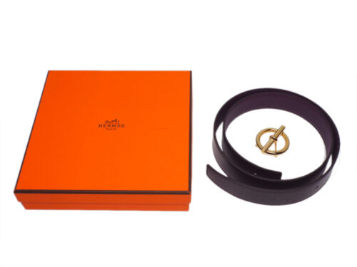 Hermes 32mm Gold Glenan Belt Buckle /85cm Raisin/UV Glenan Reversible Belt R Stamp