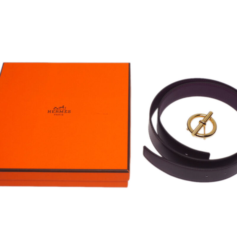 Hermes 32mm Gold Glenan Belt Buckle /85cm Raisin/UV Glenan Reversible Belt R Stamp