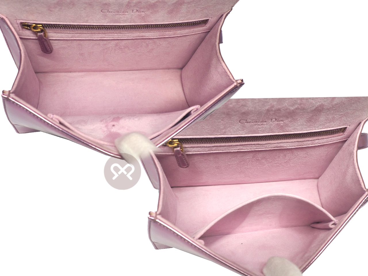 Dior Limited Edition Metallic Pink Studded Leather Small Diorama Flap bag - Image 9