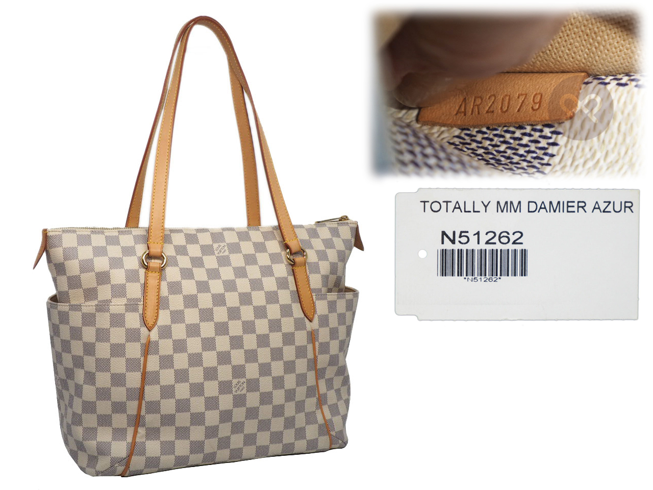 Louis Vuitton N51262 Damier Azur Canvas Totally MM Document / Shopping Bag (AR2079) - Image 2