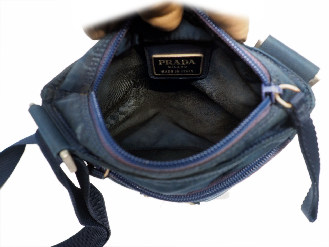 Prada B7372 Logo Unisex Baltico Blue Vela Tessuto Flat Messenger Bag - Image 10