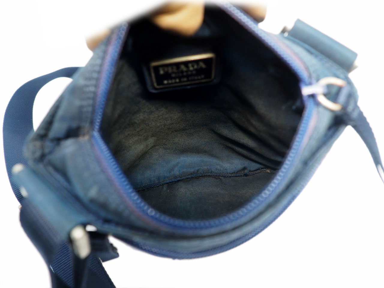 Prada B7372 Logo Unisex Baltico Blue Vela Tessuto Flat Messenger Bag - Image 9