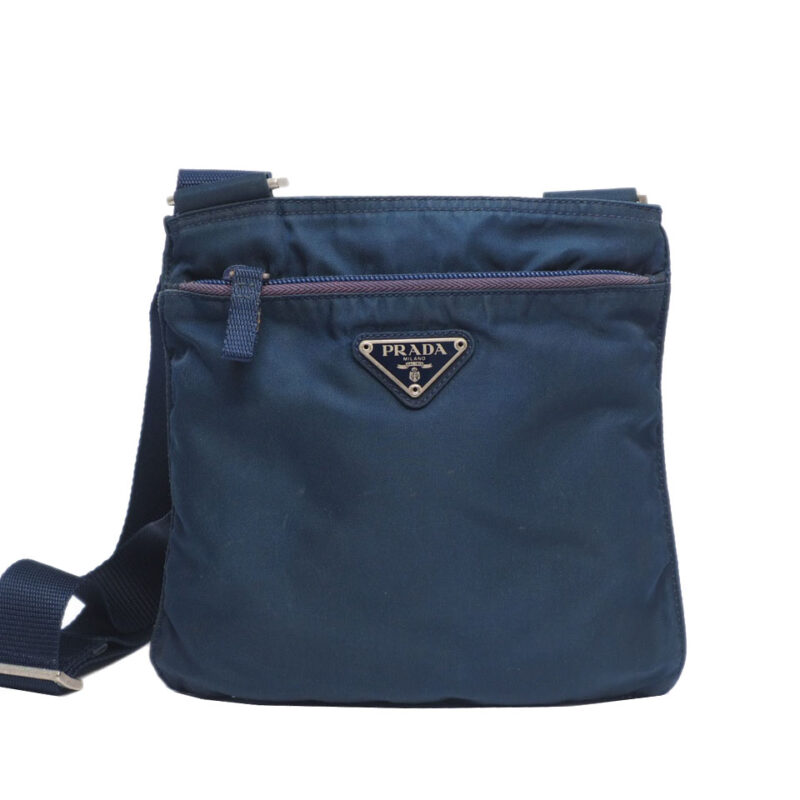 Prada B7372 Logo Unisex Baltico Blue Vela Tessuto Flat Messenger Bag