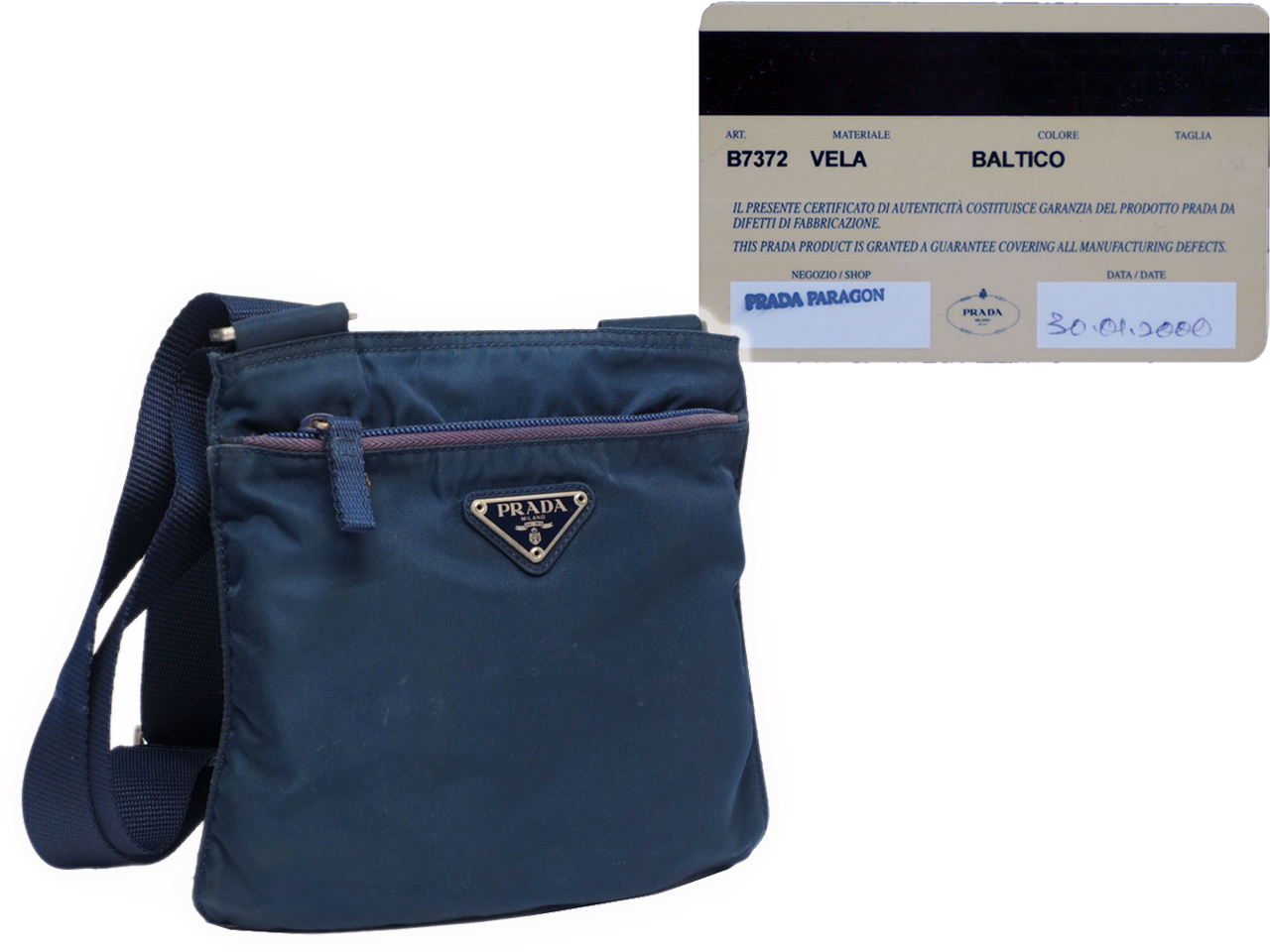 Prada B7372 Logo Unisex Baltico Blue Vela Tessuto Flat Messenger Bag - Image 2