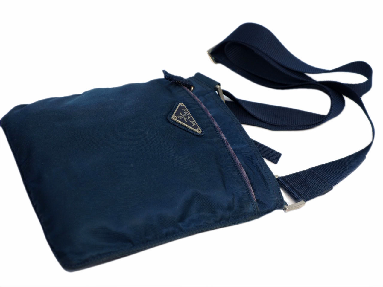 Prada B7372 Logo Unisex Baltico Blue Vela Tessuto Flat Messenger Bag - Image 5