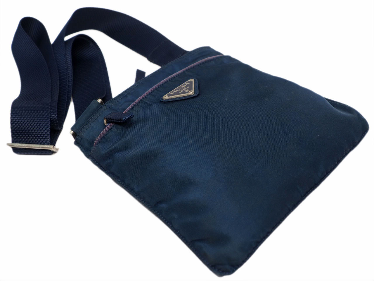 Prada B7372 Logo Unisex Baltico Blue Vela Tessuto Flat Messenger Bag - Image 6