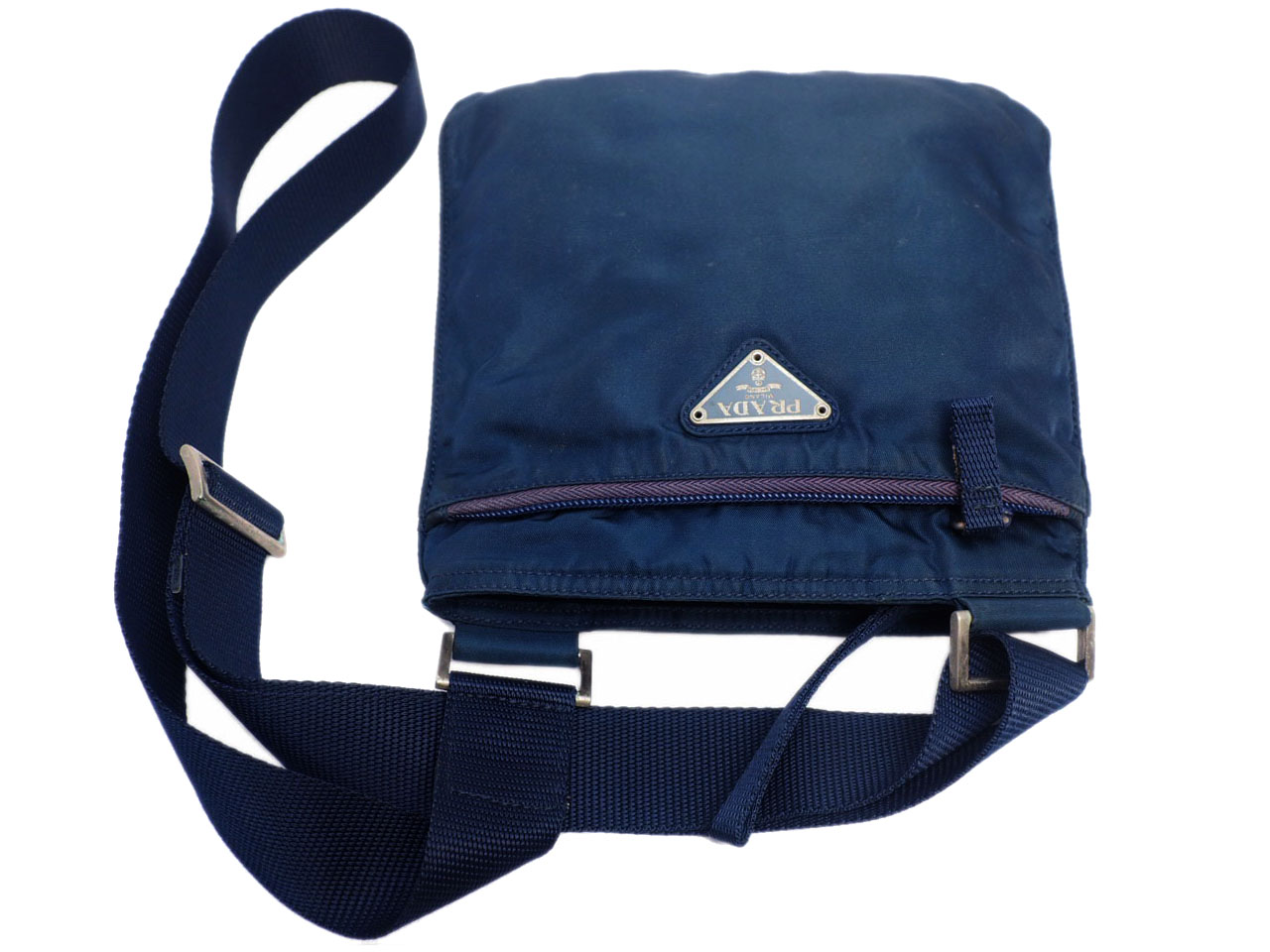 Prada B7372 Logo Unisex Baltico Blue Vela Tessuto Flat Messenger Bag - Image 7
