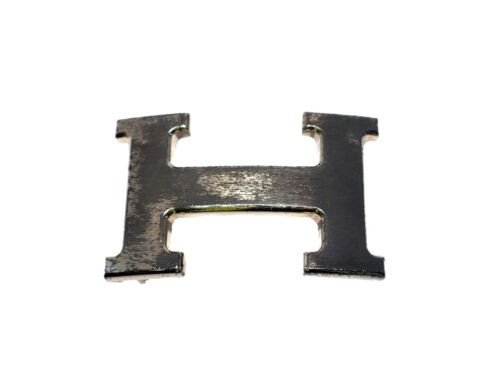 Hermes 32mm H Brushed Silver Belt Buckle 2 with Reversible Belt ( Choice of Size of Belts in Gold/ Black Color)