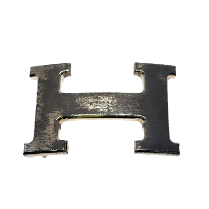 Hermes 32mm H Brushed Silver Belt Buckle 2 with Reversible Belt ( Choice of Size of Belts in Gold/ Black Color)