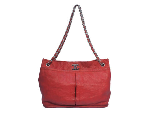 Chanel 14310893 Red Distressed Calf Leather Timeless Shopping Tote Silver Hardware