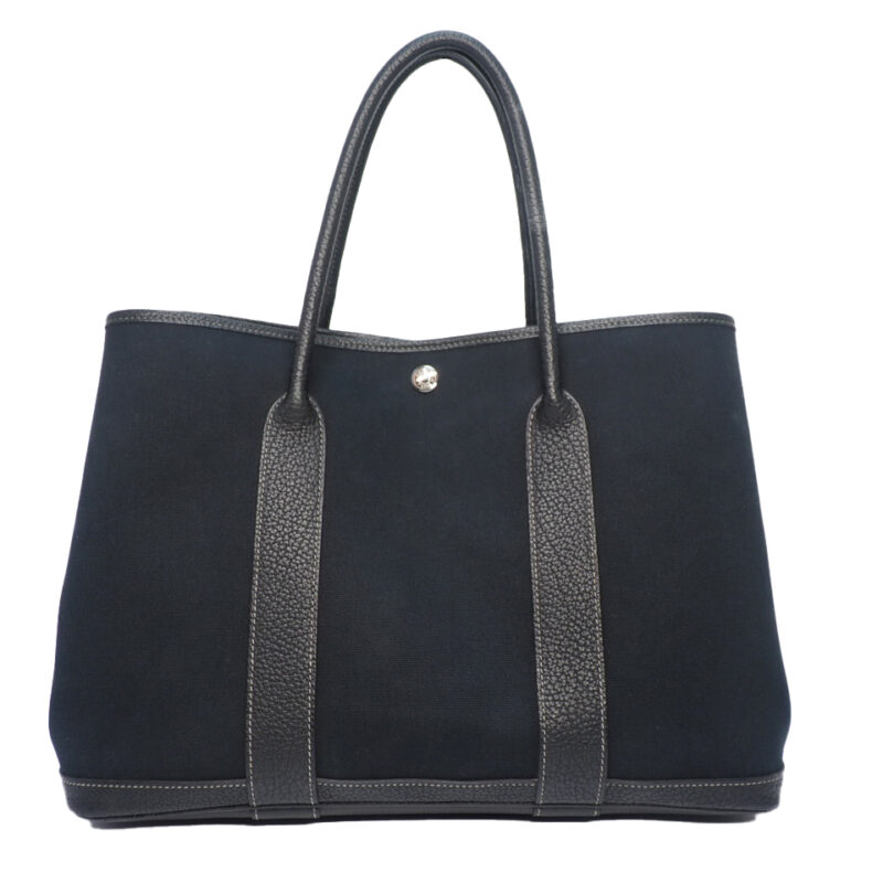 HERMES 36cm Garden party O Stamp Black Toile Tote Bag