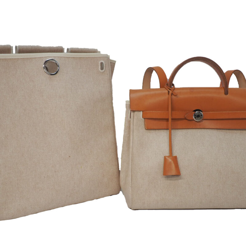 Hermes Herbag 31 Beige/ Natural Calf B Stamp 3-in-1 Sand Canvas Backpack/ Tote/ Shoulder Bag with Palladium Hardware