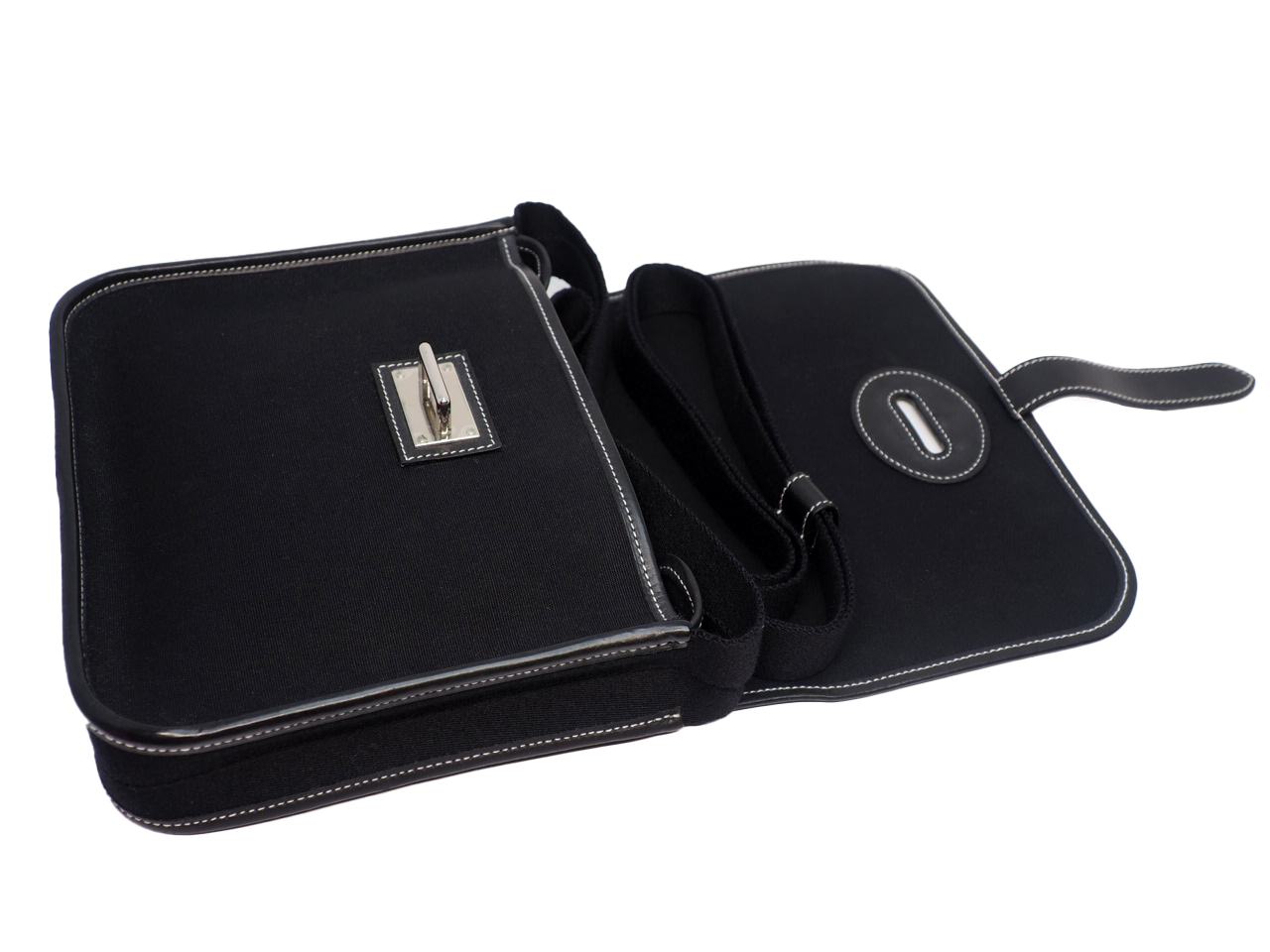 HERMES Buenaventura Mini black Toile Officer x Leather Cross Body/ Messenger Bag - Image 9