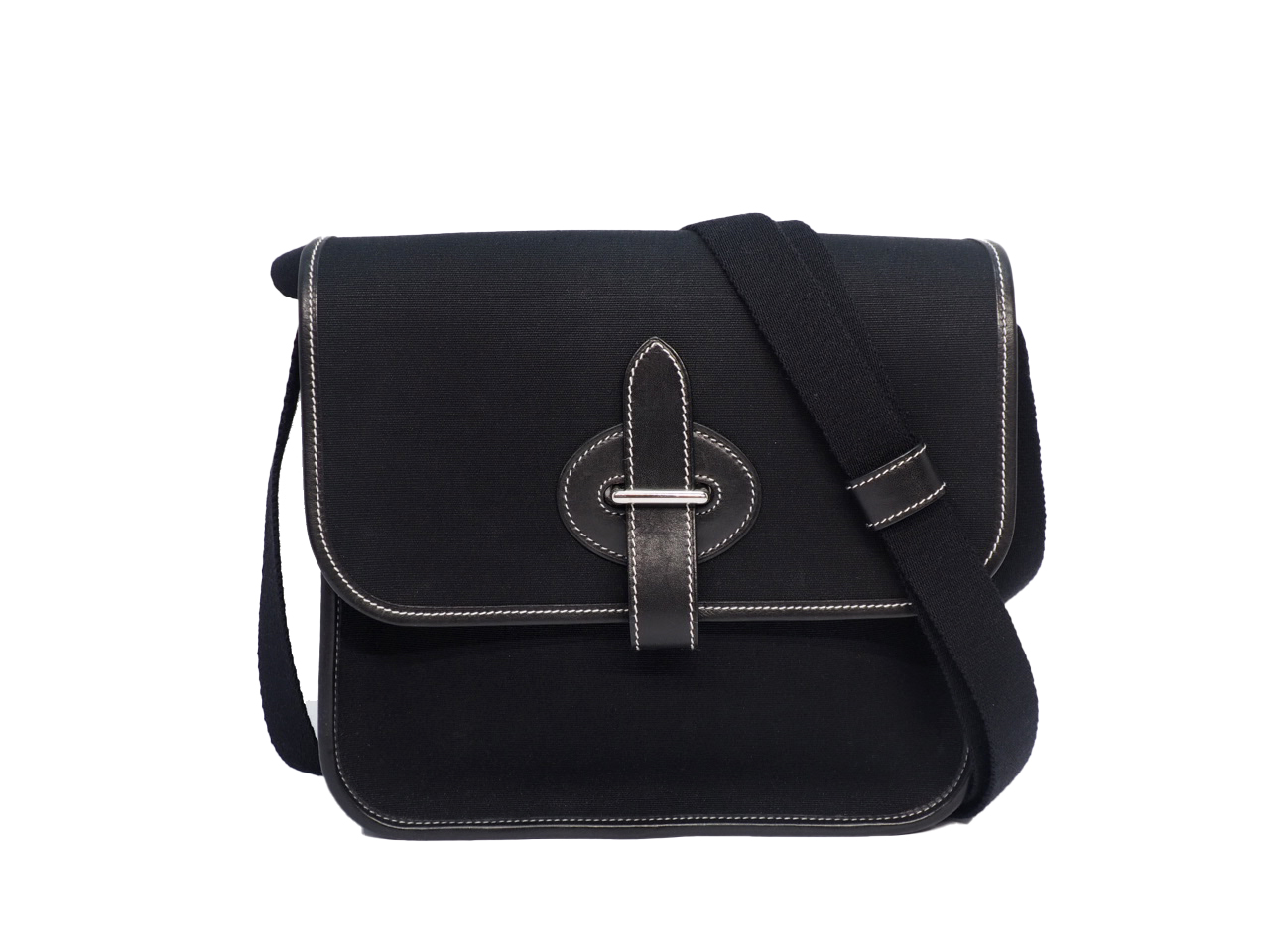 HERMES Buenaventura Mini black Toile Officer x Leather Cross Body/ Messenger Bag
