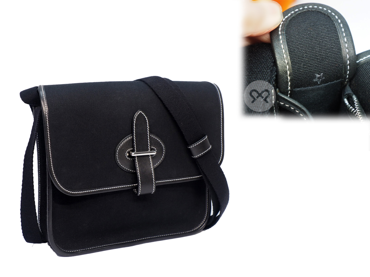 HERMES Buenaventura Mini black Toile Officer x Leather Cross Body/ Messenger Bag - Image 2