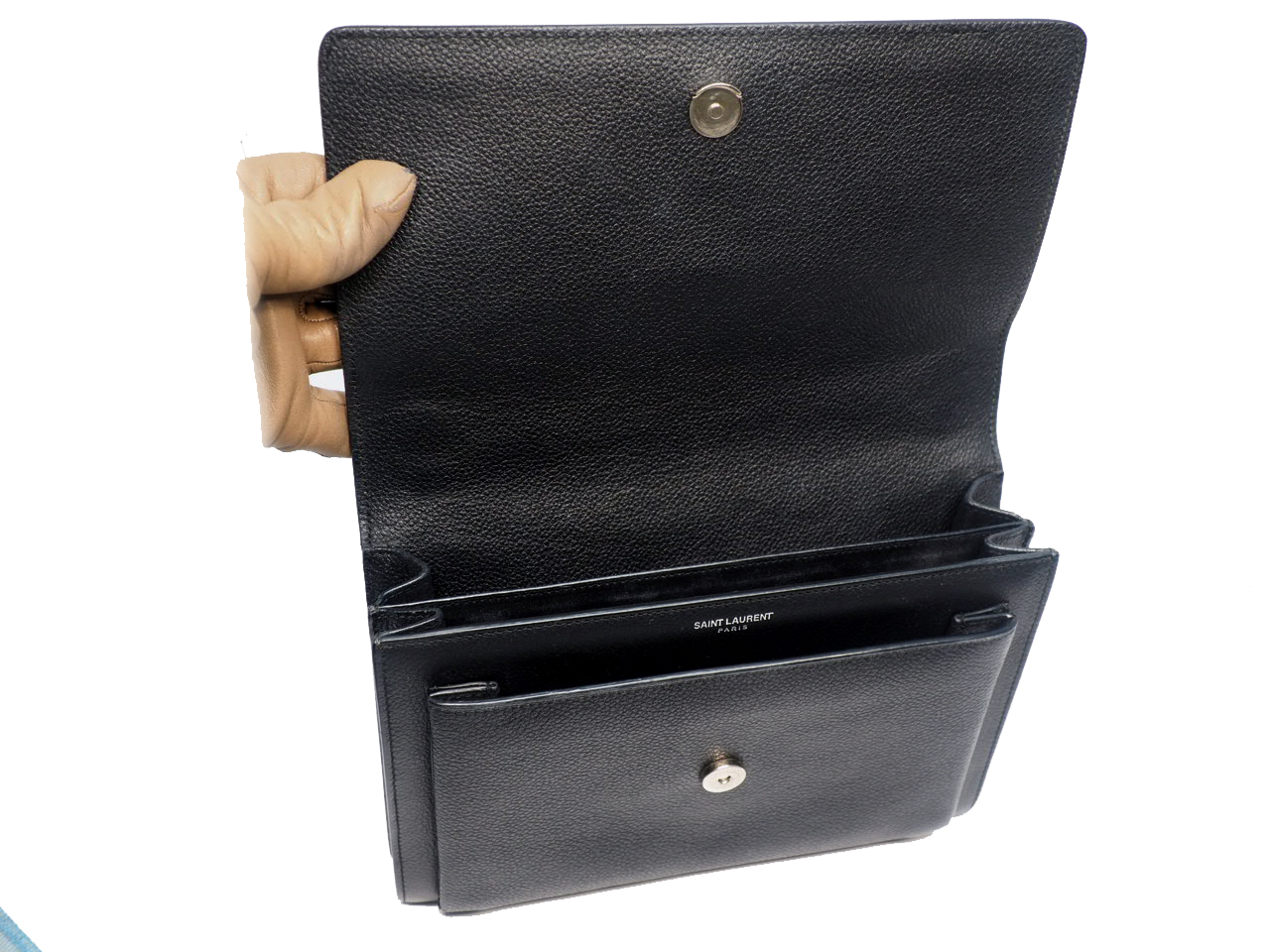 SAINT LAUREN YSL 442906 Saint Laurent Black Grained Leather Sunset Medium Bag - Image 7